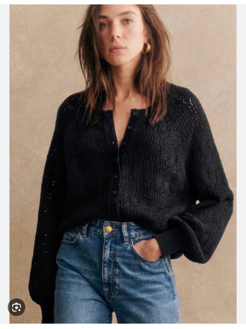 Sézane Capucine Black Open Knit Work Cardigan Jumper XS